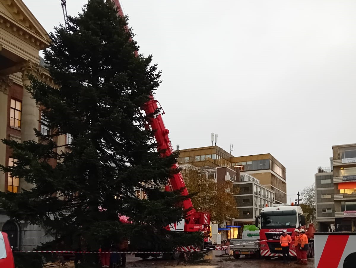 Plaatsen van kerstboom op Grote Markt