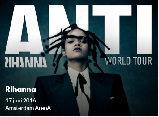 Concert Rihanna verplaatst va 11 naar 17 juni