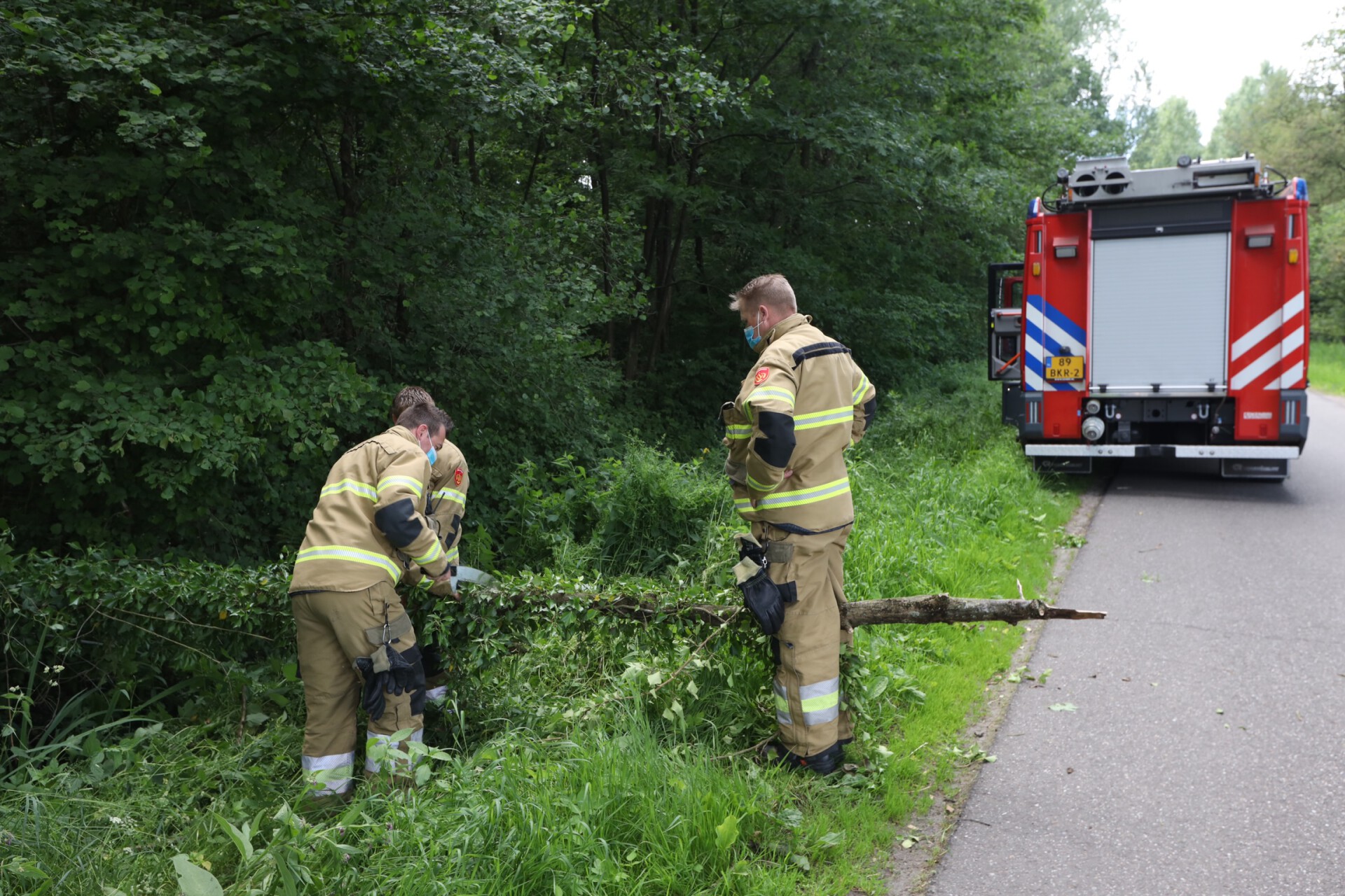 Brandweer zaagt boom