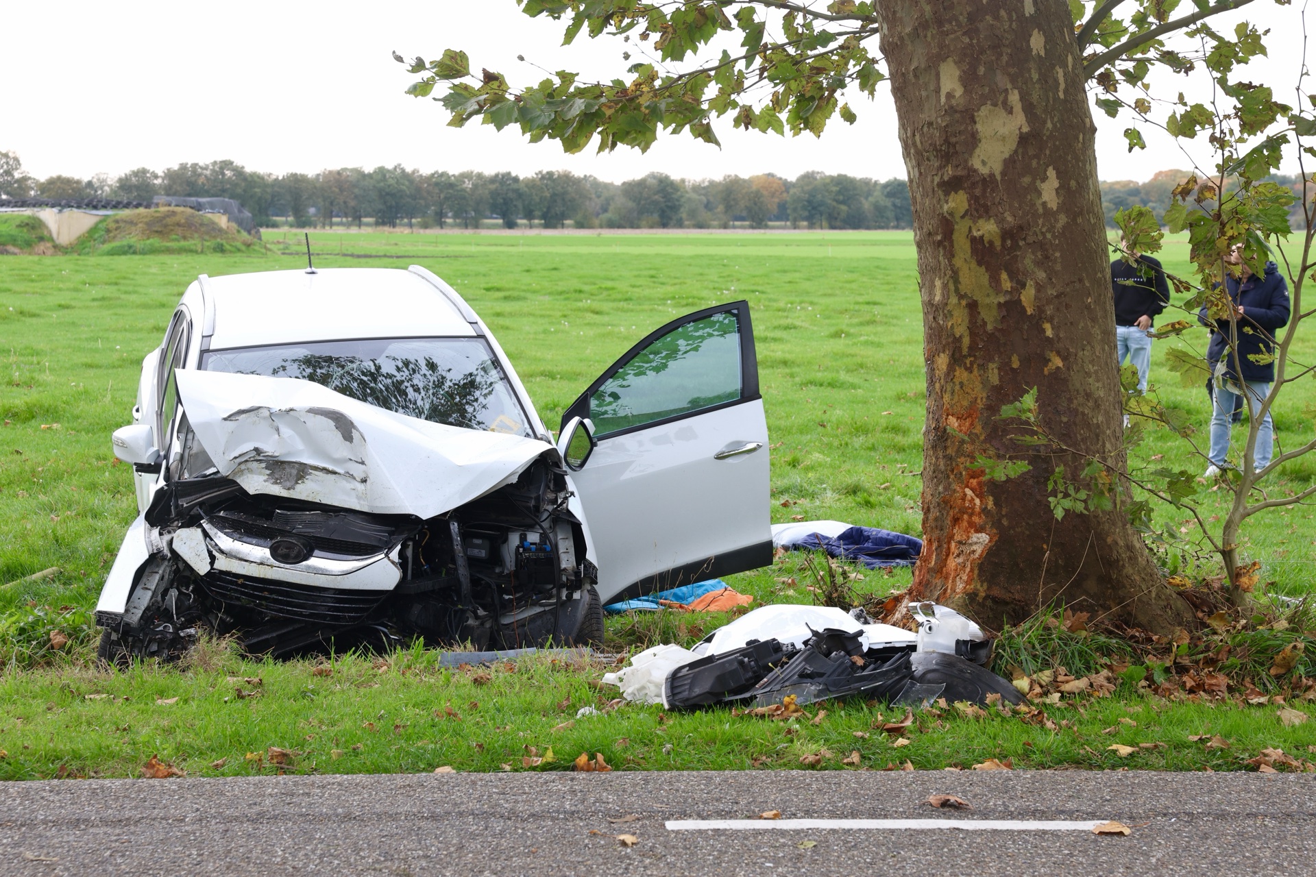 Auto botst frontaal op boom