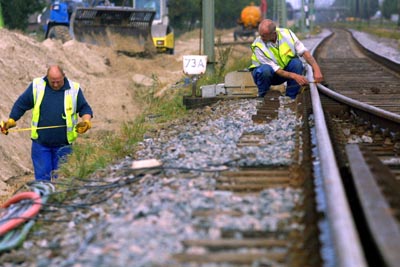 Foto van spoor arbeider rails trein | Archief EHF