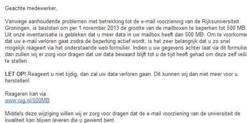 Medewerkers RuG trappen massaal in eigen oplichtings-mail