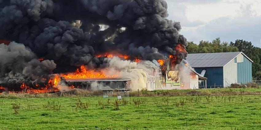 Kippenschuur volledig in brand