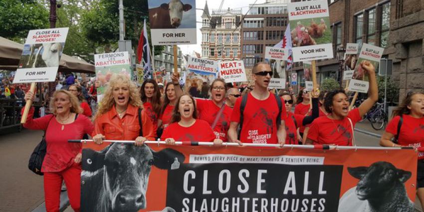 Dierenliefhebbers protesteerden in Amsterdam tegen slachthuizen