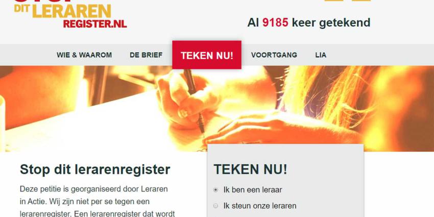 Petitie 'STOP DIT LERARENREGISTER' al ruim 9.000 keer getekend