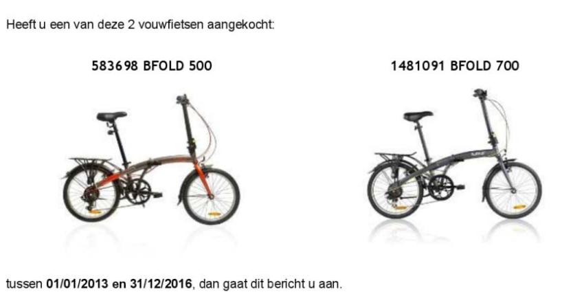 Waarschuwing voor een vouwfiets die tijdens het fietsen kan 'vouwen'