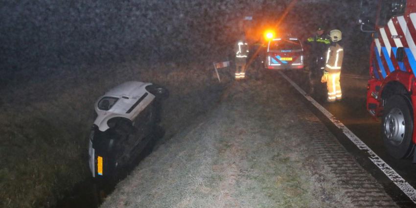 Auto te water door dichte mist en gladheid