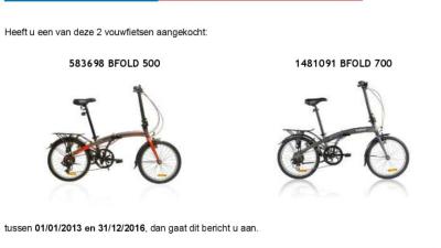 Waarschuwing voor een vouwfiets die tijdens het fietsen kan 'vouwen'