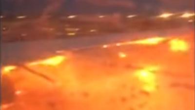 Motor- en vleugel in brand tijdens noodlanding Singapore Airlines
