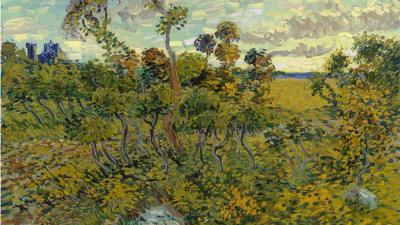 Foto van schilderij 'Zondsondergang bij Montmajour' van Vincent van Gogh | Van Gogh museum