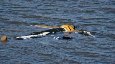 Brandweer haalt vogelverschrikker met brandweerpak aan uit water